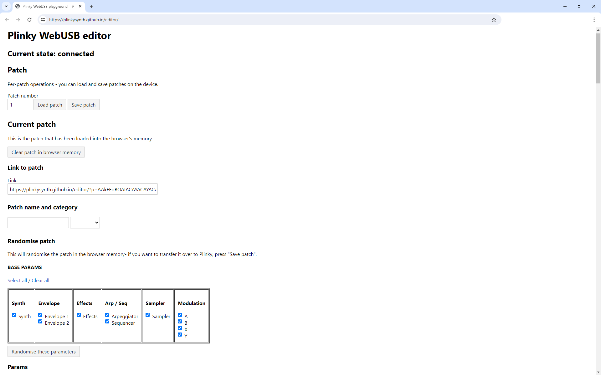 Plinky - Browser-based Patch Editor